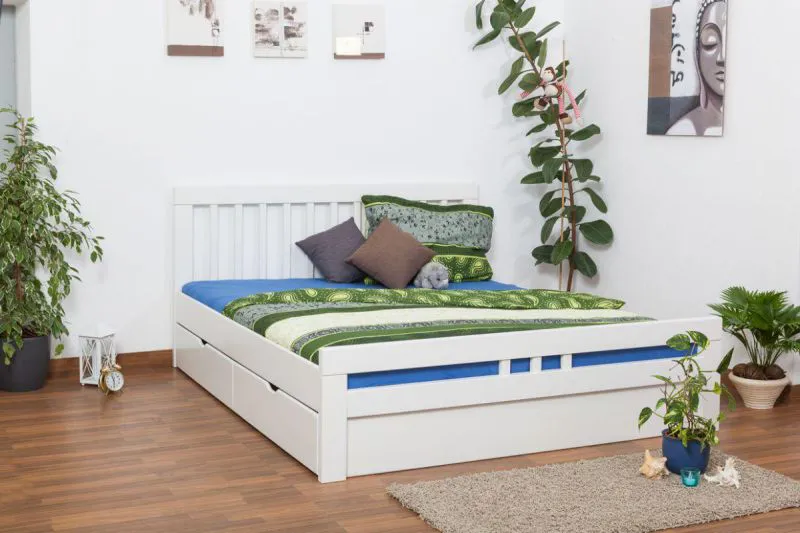 Bettgestell mit Schubladen Buche 180 x 200 cm Weiß Abbildung