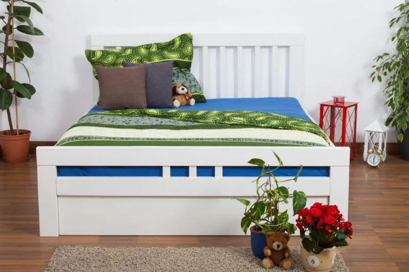 Bett Buche massiv 160 x 200 cm Weiß Abbildung