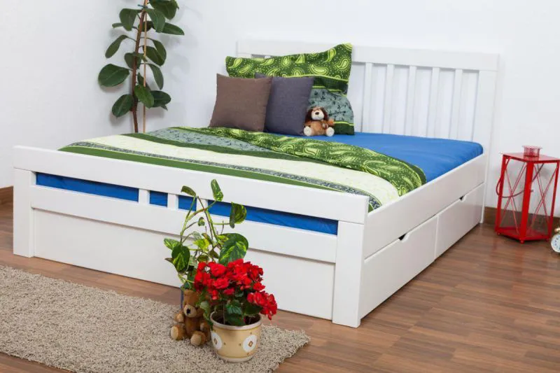 Buche Holzbett Bettgestell 160 x 200 cm Weiß Abbildung