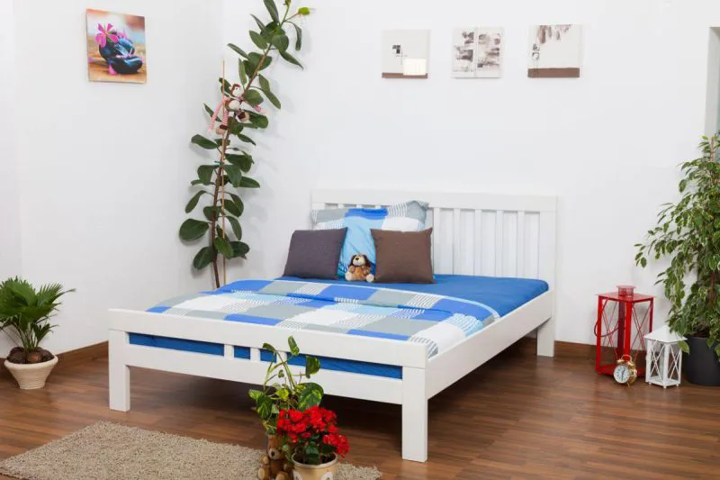 Bett Buche massiv 160 x 200 cm Weiß Abbildung