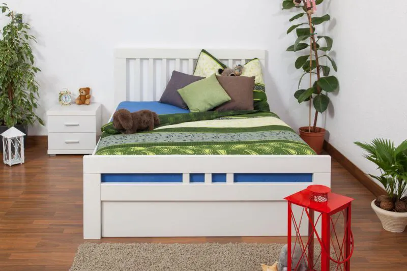 Holzbett 140 x 200 cm Buche massiv Weiß Abbildung