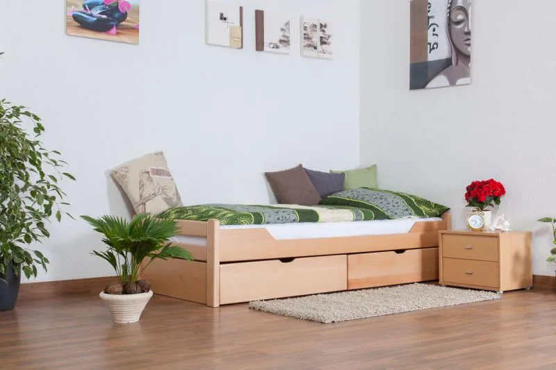 Holz Stauraumbett 90 x 200 cm Buche massiv Natur Abbildung