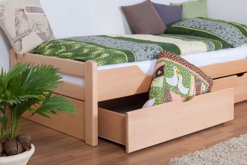 Buche Stauraumbett Bettgestell 90 x 200 cm Natur Abbildung