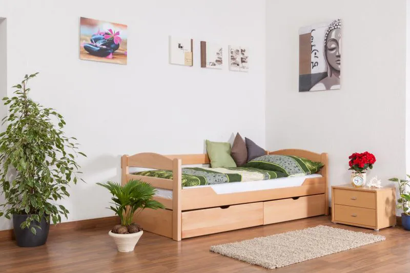 Bettgestell mit Schubladen Buche 90 x 200 cm Natur Abbildung