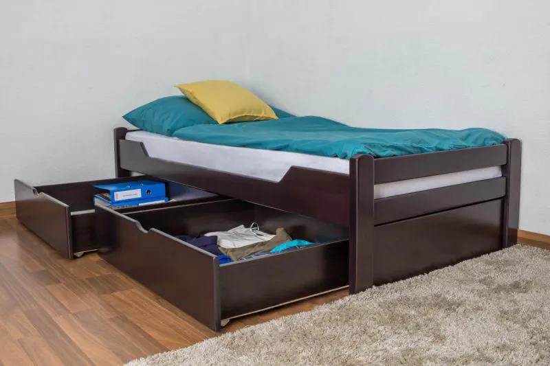 Schubladenbett 90 x 200 cm Buche massiv Schokobraun Abbildung