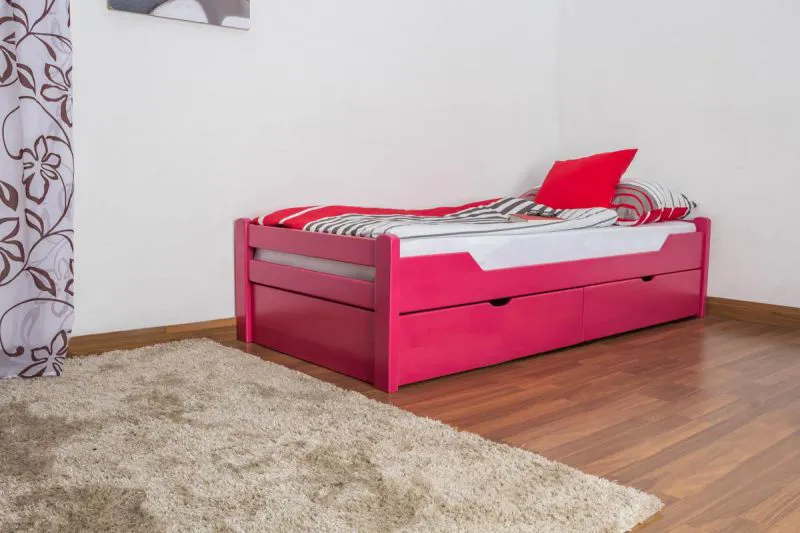Holz Stauraumbett 90 x 200 cm Buche massiv Rosa Abbildung