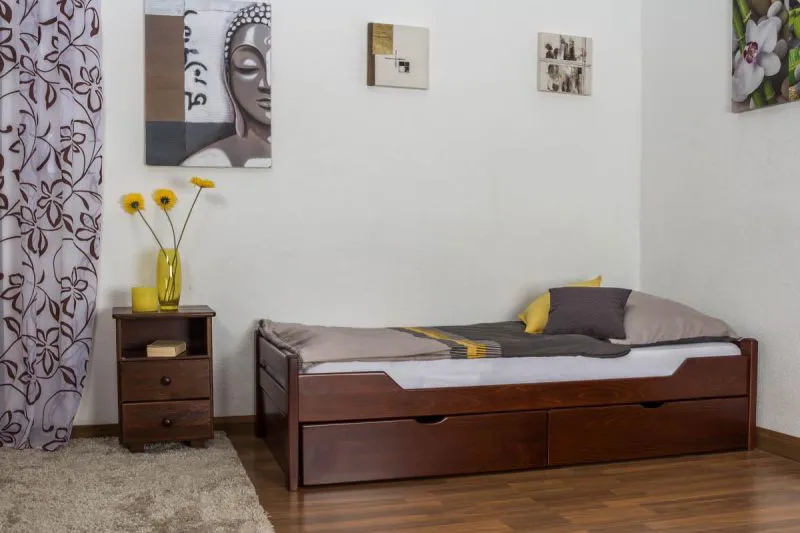 Ausziehbett 90 x 200 cm Buche Dunkelbraun mit 2 Schublade(n) Abbildung