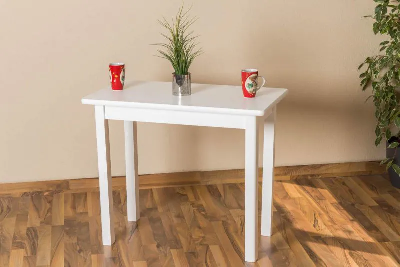 Massivholz Tisch 50x90 cm Kiefer, Farbe: Weiß Abbildung
