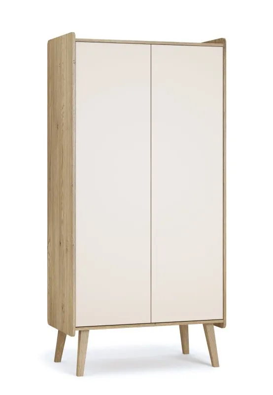 Babyzimmer Kleiderschrank | Farbe: Beige / Eiche Cremona | zwei Türen | Maße: 90 x 51 x 185 cm | Kinderzimmer | eine Kleiderstange | Push-to-open