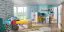 Kinderzimmer - Kommode Fabian 09, Farbe: Eiche Hellbraun / Weiß / Blau - 110 x 80 x 40 cm (H x B x T)
