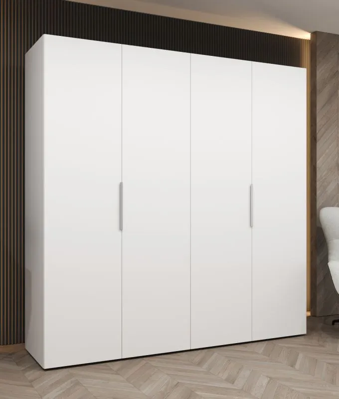 Drehtürenschrank Korab 26, Farbe: Weiß, vier Türen, Kleiderschrank, Soft-Close-Funktion, zwei Fächer, 2 Meter breit, Griffe: Kaschmir, zwei Kleiderstangen