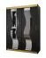 Schlichter Schiebetürenschrank Aiguille 09, Schwarz Matt, zwei Spiegel, Maße: 200 x 150 x 62 cm, fünf Fächer, 5 Holzeinlegeböden, Griffe: Gold