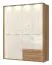 Drehtürenschrank / Kleiderschrank mit LED-Rahmen Gataivai 56, Farbe: Beige Hochglanz / Walnuss - Abmessungen: 224 x 182 x 56 cm (H x B x T)