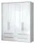 187 cm breiter Kleiderschrank mit 4 Türen, 2 Fächern und 4 Schubladen | Farbe: Weiß | Tiefe: 60 cm Abbildung