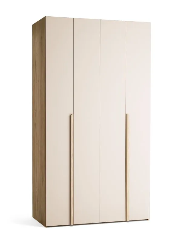 Falttür / Kleiderschrank | Farbe: Beige / Eiche | 2 Türen | Soft-Close-Funktion | 124 x 60 x 225 cm | inkl. LED-Beleuchtung mit Bewegungssenor