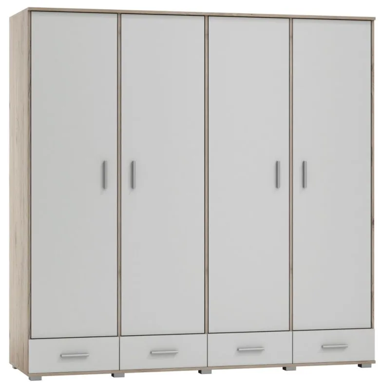 Drehtürenschrank / Kleiderschrank Kavieng 26, Farbe: Eiche / Weiß - Abmessungen: 200 x 200 x 60 cm (H x B x T)