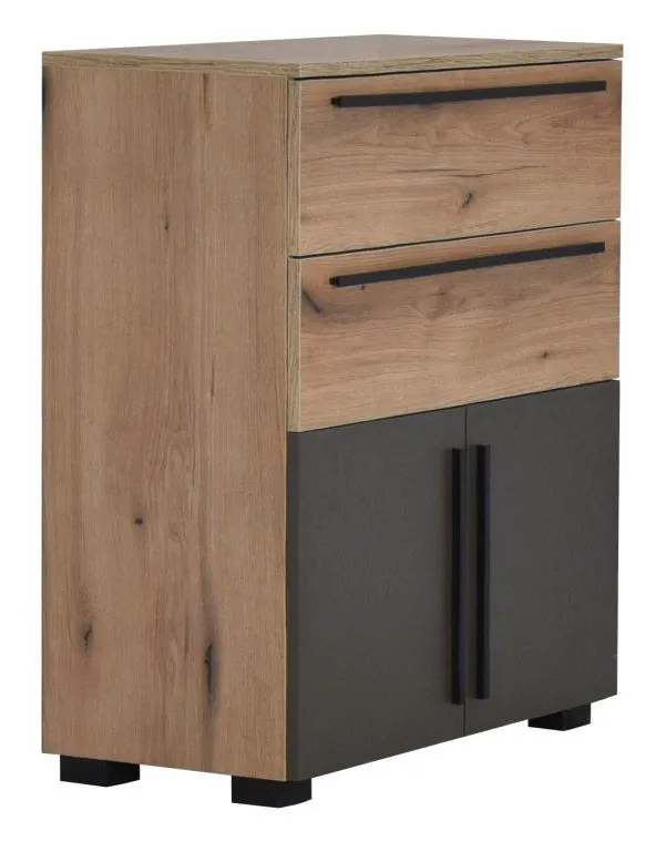 Kommode Burgos 06, Farbe: Eiche / Grau - 92 x 80 x 38 cm (H x B x T)