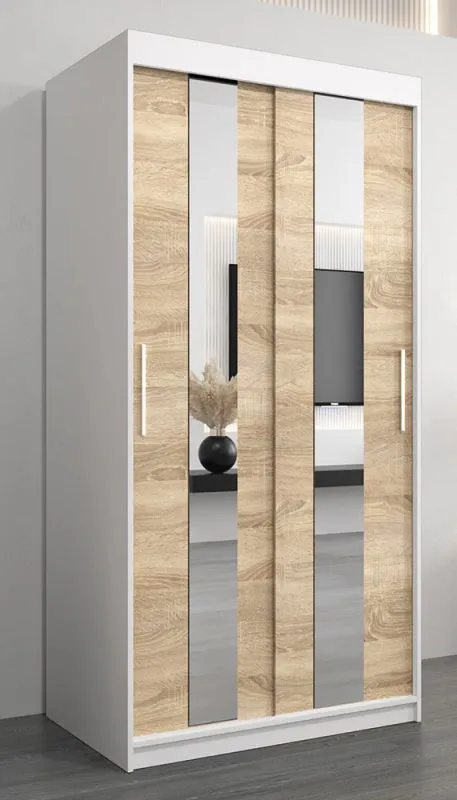 1 Meter breiter Kleiderschrank mit 2 Türen | Farbe: Sonoma Eiche / Weiß Abbildung