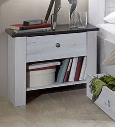 Schlafzimmer - Nachtkommode Alakoss 02, 2 Stück, Farbe: Weiß / Grau - Abmessungen: 40 x 52 x 38 cm (H x B x T)