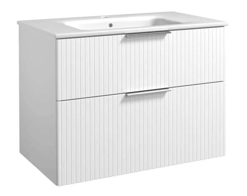 Waschtischunterschrank Bilaspur 03, Farbe: Weiß matt – Abmessungen: 62 x 81 x 46 cm (H x B x T)