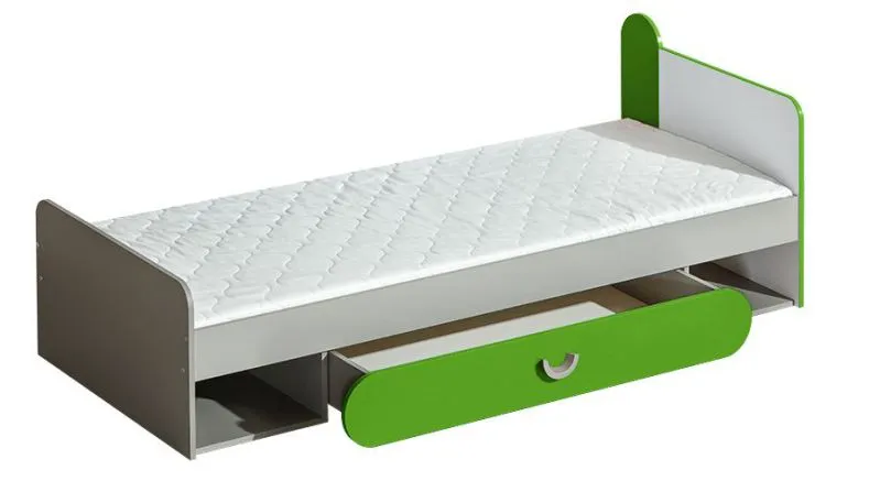 Kinderbett / Jugendbett Klemens 13, Farbe: Grün / Weiß / Grau - Liegefläche: 80 x 195 cm (B x L)