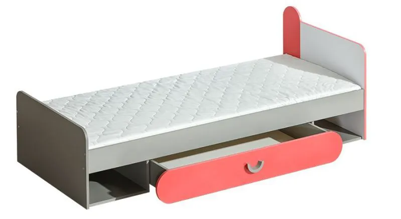Kinderbett / Jugendbett Klemens 13, Farbe: Rosa / Weiß / Grau - Liegefläche: 80 x 195 cm (B x L)
