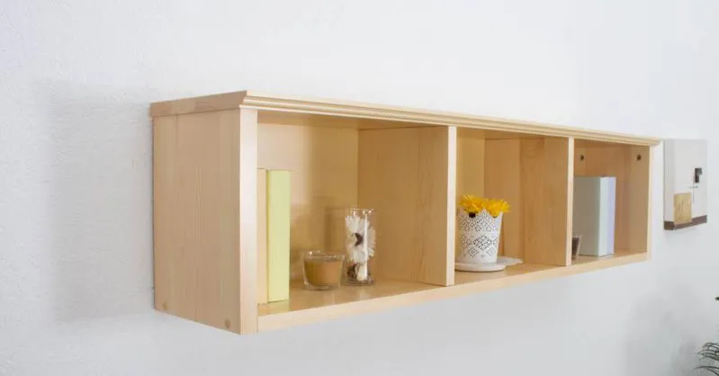 Hängeregal, Wandregal, Bücherregal - 120 cm breit, Kiefer Massivholz, Farbe: Natur Abbildung