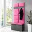 Garderobe 01 mit Pinken Polsterpaneele für Sitzbank und Wand, Graphit/Pink, 215 x 100 x 40 cm, 6 Kleiderhaken, 4 Fächer, Schuhschrank für 8 Paar Schuhe
