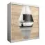 Schiebetürenschrank / Kleiderschrank Alphubel 04 mit Spiegel, Farbe: Weiß matt / Eiche Sonoma - Abmessungen: 200 x 180 x 62 cm ( H x B x T)
