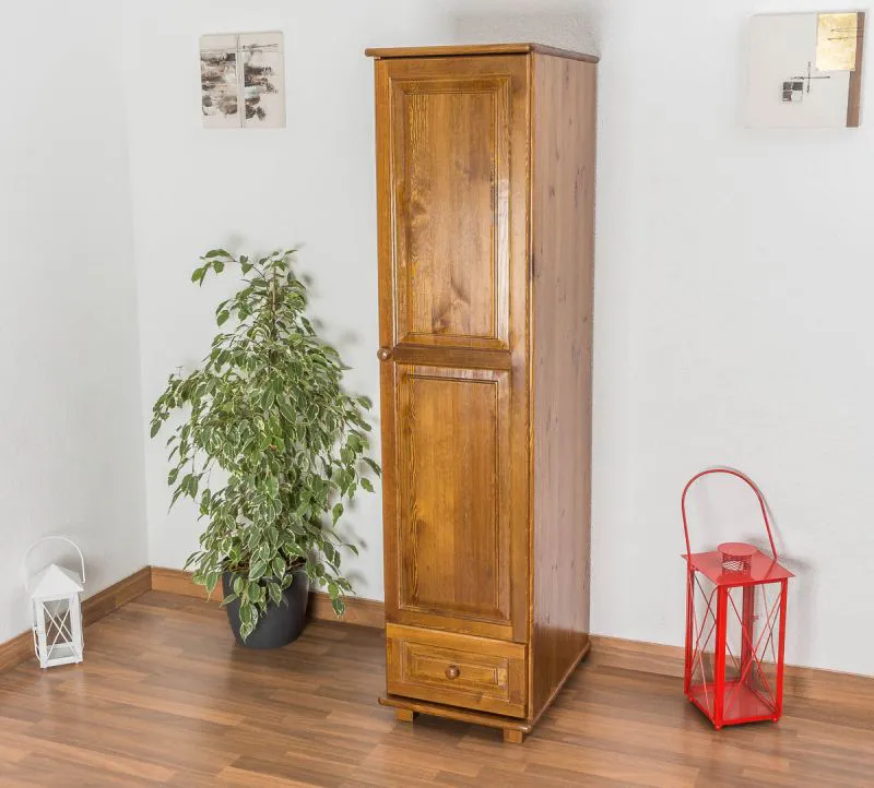 Schrank Kiefer Vollholz massiv Eichefarben 002 - Abmessung 190 x 47 x 60 cm (H x B x T)