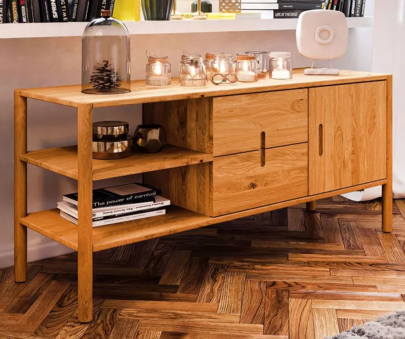 Kommode Wellsford 19 Wildeiche massiv geölt - Abmessungen: 64 x 142 x 46 cm (H x B x T)