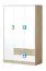 Kinderzimmer - Drehtürenschrank / Kleiderschrank Fabian 03, Farbe: Eiche Hellbraun / Weiß / Blau - 190 x 120 x 50 cm (H x B x T)