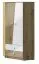 Drehtürenschrank / Eckkleiderschrank Sirte 02, Farbe: Eiche / Weiß Hochglanz - Abmessungen: 190 x 87 x 87 cm (H x B x T)