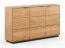 Kommode Rania 05 mit 84 x 154 x 39 cm, Eiche Natur, Massivholz, geölt, 3 Türen, 4 Fächer, 2 Einlegeböden, Soft Closing System, schwarze Griffe aus Metall
