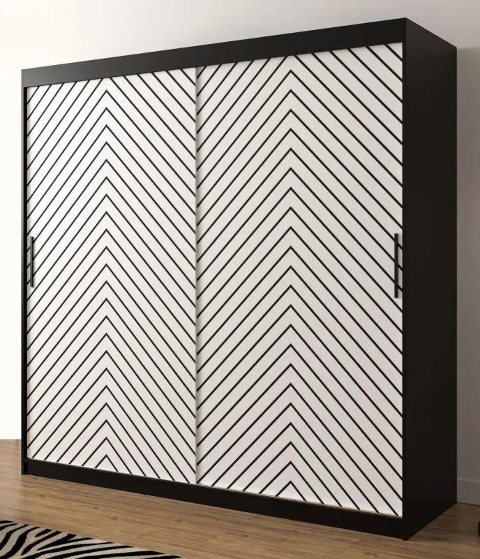 Außergewöhnlicher Kleiderschrank mit genügend Stauraum Mulhacen 66, Farbe: Schwarz matt / Weiß matt - Abmessungen: 200 x 200 x 62 cm (H x B x T), mit 10 Fächern und zwei Kleiderstangen