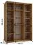 Schiebetürenschrank Mina in Eiche/Weiß, Front aus laminierter Platte, Anti Staubbürsten, schwarze Metallgriffe, platzsparend, 235,2 x 180 x 60 cm