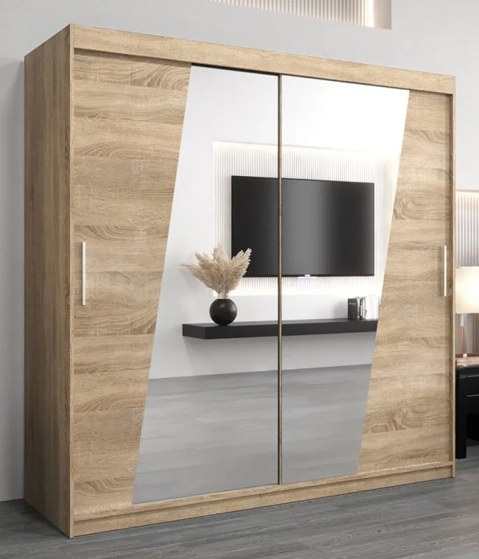 Schiebetürenschrank / Kleiderschrank Guajara 05 mit Spiegel, Farbe: Eiche Sonoma - Abmessungen: 200 x 200 x 62 cm (H x B x T)