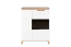 Elegante Vitrine Safotu 03, Weiß Hochglanz / Walnuss, 122 x 95 x 41 cm, zweifarbig, Soft Close System der Türen, 3 geräumige Fächer mit viel Stauraum