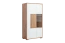 Vitrine Manase 05, Farbe: Eiche Braun / Weiß Hochglanz - 150 x 77 x 41 cm (H x B x T)