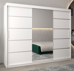 Schiebetürenschrank / Kleiderschrank Jan 06B mit Spiegel, Farbe: Weiß matt - Abmessungen: 200 x 250 x 62 cm ( H x B x T)
